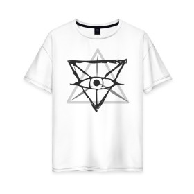 Женская футболка хлопок Oversize с принтом OKO II в Санкт-Петербурге, 100% хлопок | свободный крой, круглый ворот, спущенный рукав, длина до линии бедер
 | Тематика изображения на принте: глаз | око | пирамида | треугольник