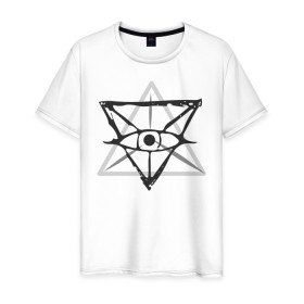 Мужская футболка хлопок с принтом OKO II в Санкт-Петербурге, 100% хлопок | прямой крой, круглый вырез горловины, длина до линии бедер, слегка спущенное плечо. | Тематика изображения на принте: глаз | око | пирамида | треугольник