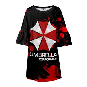 Детское платье 3D с принтом UMBRELLA CORP в Санкт-Петербурге, 100% полиэстер | прямой силуэт, чуть расширенный к низу. Круглая горловина, на рукавах — воланы | biohazard | biohazard 7 | crocodile | fang | game | hand | monster | new umbrella | resident evil | resident evil 7 | umbrella | umbrella corp | umbrella corporation | zombie | обитель