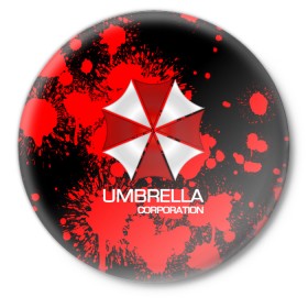 Значок с принтом UMBRELLA CORP в Санкт-Петербурге,  металл | круглая форма, металлическая застежка в виде булавки | biohazard | biohazard 7 | crocodile | fang | game | hand | monster | new umbrella | resident evil | resident evil 7 | umbrella | umbrella corp | umbrella corporation | zombie | обитель