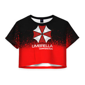 Женская футболка Crop-top 3D с принтом UMBRELLA CORP в Санкт-Петербурге, 100% полиэстер | круглая горловина, длина футболки до линии талии, рукава с отворотами | 