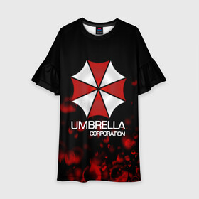 Детское платье 3D с принтом UMBRELLA CORP в Санкт-Петербурге, 100% полиэстер | прямой силуэт, чуть расширенный к низу. Круглая горловина, на рукавах — воланы | Тематика изображения на принте: biohazard | biohazard 7 | crocodile | fang | game | hand | monster | new umbrella | resident evil | resident evil 7 | umbrella | umbrella corp | umbrella corporation | zombie | обитель