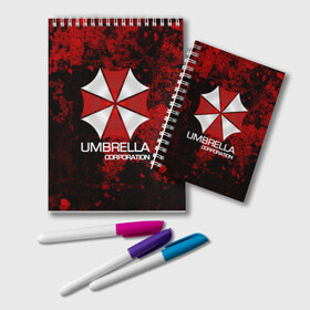 Блокнот с принтом UMBRELLA CORP в Санкт-Петербурге, 100% бумага | 48 листов, плотность листов — 60 г/м2, плотность картонной обложки — 250 г/м2. Листы скреплены удобной пружинной спиралью. Цвет линий — светло-серый
 | biohazard | biohazard 7 | crocodile | fang | game | hand | monster | new umbrella | resident evil | resident evil 7 | umbrella | umbrella corp | umbrella corporation | zombie | обитель