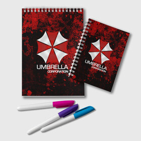 Блокнот с принтом UMBRELLA CORP в Санкт-Петербурге, 100% бумага | 48 листов, плотность листов — 60 г/м2, плотность картонной обложки — 250 г/м2. Листы скреплены удобной пружинной спиралью. Цвет линий — светло-серый
 | Тематика изображения на принте: biohazard | biohazard 7 | crocodile | fang | game | hand | monster | new umbrella | resident evil | resident evil 7 | umbrella | umbrella corp | umbrella corporation | zombie | обитель