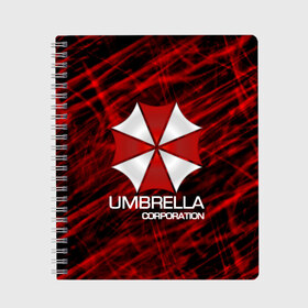 Тетрадь с принтом UMBRELLA CORP в Санкт-Петербурге, 100% бумага | 48 листов, плотность листов — 60 г/м2, плотность картонной обложки — 250 г/м2. Листы скреплены сбоку удобной пружинной спиралью. Уголки страниц и обложки скругленные. Цвет линий — светло-серый
 | biohazard | biohazard 7 | crocodile | fang | game | hand | monster | new umbrella | resident evil | resident evil 7 | umbrella | umbrella corp | umbrella corporation | zombie | обитель