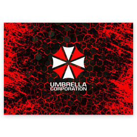 Поздравительная открытка с принтом UMBRELLA CORPORATION. в Санкт-Петербурге, 100% бумага | плотность бумаги 280 г/м2, матовая, на обратной стороне линовка и место для марки
 | corp | corporation | resident evil | umbrella | umbrella corporation | зомби апокалипсис | зонт | игра