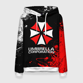 Женская толстовка 3D с принтом UMBRELLA CORPORATION. в Санкт-Петербурге, 100% полиэстер  | двухслойный капюшон со шнурком для регулировки, мягкие манжеты на рукавах и по низу толстовки, спереди карман-кенгуру с мягким внутренним слоем. | corp | corporation | resident evil | umbrella | umbrella corporation | зомби апокалипсис | зонт | игра