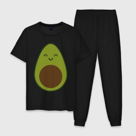 Мужская пижама хлопок с принтом Авокадо (+спина) в Санкт-Петербурге, 100% хлопок | брюки и футболка прямого кроя, без карманов, на брюках мягкая резинка на поясе и по низу штанин
 | avocado | vegan | vegetarian | авокадо | веган | вегетарианство