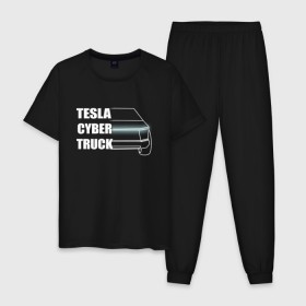 Мужская пижама хлопок с принтом Tesla Cybertruck в Санкт-Петербурге, 100% хлопок | брюки и футболка прямого кроя, без карманов, на брюках мягкая резинка на поясе и по низу штанин
 | Тематика изображения на принте: 