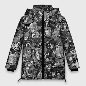 Женская зимняя куртка 3D с принтом BRAWL STARS BLACK в Санкт-Петербурге, верх — 100% полиэстер; подкладка — 100% полиэстер; утеплитель — 100% полиэстер | длина ниже бедра, силуэт Оверсайз. Есть воротник-стойка, отстегивающийся капюшон и ветрозащитная планка. 

Боковые карманы с листочкой на кнопках и внутренний карман на молнии | 8 bit | bibi | brawl stars | brock | bull | crow | dinomike | el primo | leon | mobile game | nita | poko | ricochet | stars | tara | бравл старс | ворон | леон | мобильные игры
