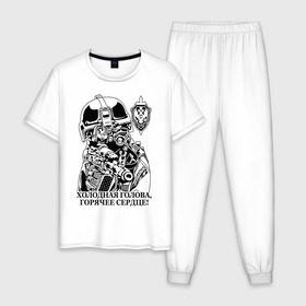 Мужская пижама хлопок с принтом Холодная голова в Санкт-Петербурге, 100% хлопок | брюки и футболка прямого кроя, без карманов, на брюках мягкая резинка на поясе и по низу штанин
 | 