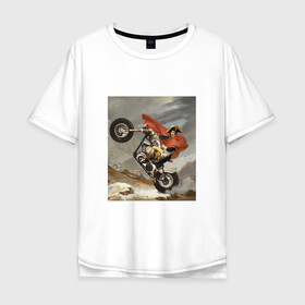 Мужская футболка хлопок Oversize с принтом Байкер Наполеон в Санкт-Петербурге, 100% хлопок | свободный крой, круглый ворот, “спинка” длиннее передней части | война | картина | мотоцикл | наполеон | подарок | стиль | стильно | хайп | харлей
