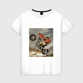 Женская футболка хлопок с принтом Байкер Наполеон в Санкт-Петербурге, 100% хлопок | прямой крой, круглый вырез горловины, длина до линии бедер, слегка спущенное плечо | война | картина | мотоцикл | наполеон | подарок | стиль | стильно | хайп | харлей