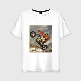 Женская футболка хлопок Oversize с принтом Байкер Наполеон в Санкт-Петербурге, 100% хлопок | свободный крой, круглый ворот, спущенный рукав, длина до линии бедер
 | война | картина | мотоцикл | наполеон | подарок | стиль | стильно | хайп | харлей