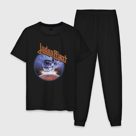 Мужская пижама хлопок с принтом Juda Priest в Санкт-Петербурге, 100% хлопок | брюки и футболка прямого кроя, без карманов, на брюках мягкая резинка на поясе и по низу штанин
 | album | judas priest | metal | music | rock | джудас прист | метал | рок