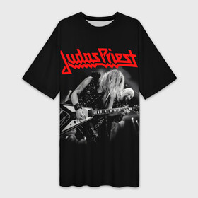 Платье-футболка 3D с принтом JUDAS PRIEST. в Санкт-Петербурге,  |  | firepower | judas priest | бог металла | джудас прист | иуда прист | музыка | роб хэлфорд | рок | рок н ролл | хэви метал
