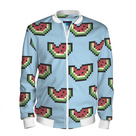 Мужской бомбер 3D с принтом Пиксельный арбуз в Санкт-Петербурге, 100% полиэстер | застегивается на молнию, по бокам два кармана без застежек, по низу бомбера и на воротнике - эластичная резинка | minecraft | арбуз | арбузы | майнкрафт | пиксели | пиксель | фрукт | фрукты | ягода | ягоды