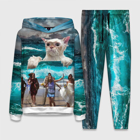 Женский костюм 3D (с толстовкой) с принтом Морской Кошак в Санкт-Петербурге,  |  | Тематика изображения на принте: cat | mem | mems | вода | волны | кот | котейка | котик | кошак | кошка | мем | мем с котом | мемы | мемы с котом | мокрый кот | море | морской кот | морской кошак | облака | океан | прикол | приколы | тучи | шторм