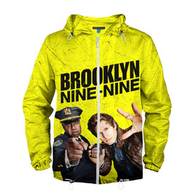 Мужская ветровка 3D с принтом Brooklyn Nine-Nine в Санкт-Петербурге, 100% полиэстер | подол и капюшон оформлены резинкой с фиксаторами, два кармана без застежек по бокам, один потайной карман на груди | 7 сезон | 99 участок | brooklyn nine nine | бруклин | бруклин 9 9 | комедия