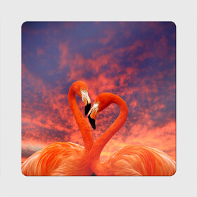 Магнит виниловый Квадрат с принтом Flamingo Love в Санкт-Петербурге, полимерный материал с магнитным слоем | размер 9*9 см, закругленные углы | Тематика изображения на принте: 14 февраля | 8 марта | валентинов день | верность | влюбленность | влюбленные | вместе | вместе навсегда | девушке | женат | женский день | женский праздник | закат | замужем | кружка | любимая