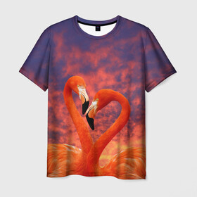 Мужская футболка 3D с принтом Flamingo Love в Санкт-Петербурге, 100% полиэфир | прямой крой, круглый вырез горловины, длина до линии бедер | 14 февраля | 8 марта | валентинов день | верность | влюбленность | влюбленные | вместе | вместе навсегда | девушке | женат | женский день | женский праздник | закат | замужем | кружка | любимая