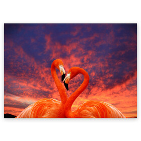 Поздравительная открытка с принтом Flamingo Love в Санкт-Петербурге, 100% бумага | плотность бумаги 280 г/м2, матовая, на обратной стороне линовка и место для марки
 | 14 февраля | 8 марта | валентинов день | верность | влюбленность | влюбленные | вместе | вместе навсегда | девушке | женат | женский день | женский праздник | закат | замужем | кружка | любимая