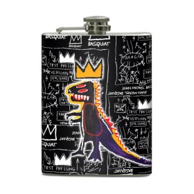 Фляга с принтом Basquiat Dinosaur в Санкт-Петербурге, металлический корпус | емкость 0,22 л, размер 125 х 94 мм. Виниловая наклейка запечатывается полностью | Тематика изображения на принте: art | louis vuitton | lv