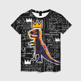 Женская футболка 3D с принтом Basquiat Dinosaur в Санкт-Петербурге, 100% полиэфир ( синтетическое хлопкоподобное полотно) | прямой крой, круглый вырез горловины, длина до линии бедер | Тематика изображения на принте: art | louis vuitton | lv