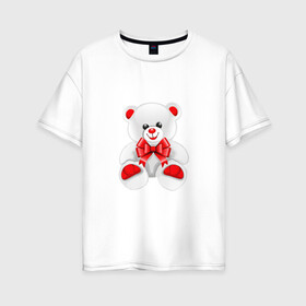 Женская футболка хлопок Oversize с принтом Белый и пушистый в Санкт-Петербурге, 100% хлопок | свободный крой, круглый ворот, спущенный рукав, длина до линии бедер
 | бант | белый | милый | мишка | пушистый | романтика