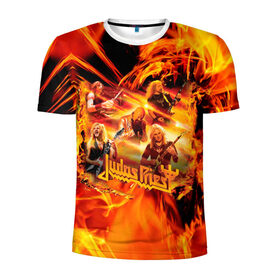 Мужская футболка 3D спортивная с принтом Judas Priest в Санкт-Петербурге, 100% полиэстер с улучшенными характеристиками | приталенный силуэт, круглая горловина, широкие плечи, сужается к линии бедра | Тематика изображения на принте: judas | priest | грув метал | группа | рок | хард рок | хеви метал
