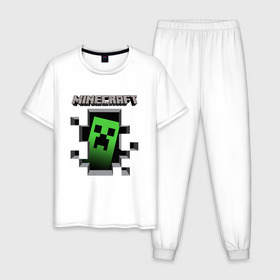 Мужская пижама хлопок с принтом Minecraft в Санкт-Петербурге, 100% хлопок | брюки и футболка прямого кроя, без карманов, на брюках мягкая резинка на поясе и по низу штанин
 | Тематика изображения на принте: minecraft | roblox | выживание | игра | майн | майнкрафт | роблокс
