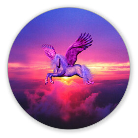 Коврик для мышки круглый с принтом Dusk Sky Horse в Санкт-Петербурге, резина и полиэстер | круглая форма, изображение наносится на всю лицевую часть | Тематика изображения на принте: высота | закат | конь | крылья | легенды | летать | летающий | лошадь | мистический | мифология | мифы | небесный | небо | облака | облач | пегас | плед | подушка | полет | пурпурный | сумерки | сумка