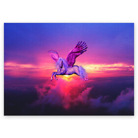 Поздравительная открытка с принтом Dusk Sky Horse в Санкт-Петербурге, 100% бумага | плотность бумаги 280 г/м2, матовая, на обратной стороне линовка и место для марки
 | высота | закат | конь | крылья | легенды | летать | летающий | лошадь | мистический | мифология | мифы | небесный | небо | облака | облач | пегас | плед | подушка | полет | пурпурный | сумерки | сумка
