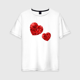 Женская футболка хлопок Oversize с принтом Рубиновые сердца в Санкт-Петербурге, 100% хлопок | свободный крой, круглый ворот, спущенный рукав, длина до линии бедер
 | вместе | любовь | пара | рубин | сердце