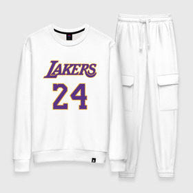 Женский костюм хлопок с принтом Lakers 24 в Санкт-Петербурге, 100% хлопок | на свитшоте круглая горловина, мягкая резинка по низу. Брюки заужены к низу, на них два вида карманов: два 