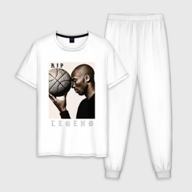 Мужская пижама хлопок с принтом Kobe - RIP Legend в Санкт-Петербурге, 100% хлопок | брюки и футболка прямого кроя, без карманов, на брюках мягкая резинка на поясе и по низу штанин
 | Тематика изображения на принте: basketball | black | bryant | game | james | kobe | kobebryant | lakers | lebron | los angeles | mamba | nba | rip | slam dunk | баскетбол | баскетболист | брайант | браянт | джеймс | игрок | коби | леброн | лейкерс | лос анджеле