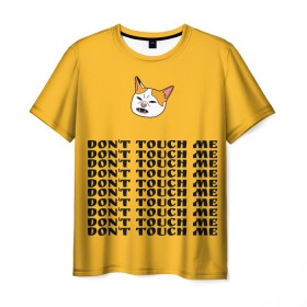Мужская футболка 3D с принтом dont touch me в Санкт-Петербурге, 100% полиэфир | прямой крой, круглый вырез горловины, длина до линии бедер | Тематика изображения на принте: banana | cat | dont touch me | mem | банан | грустный кот | дурка | кот | коты | кошки | постирония | приколы | прикольные коты | прикольные надписи | смешные коты | ьуь
