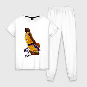 Женская пижама хлопок с принтом Kobe Bryant в Санкт-Петербурге, 100% хлопок | брюки и футболка прямого кроя, без карманов, на брюках мягкая резинка на поясе и по низу штанин | basketball | black | bryant | game | james | kobe | kobebryant | lakers | lebron | los angeles | mamba | nba | rip | slam dunk | баскетбол | баскетболист | брайант | браянт | джеймс | игрок | коби | леброн | лейкерс | лос анджеле