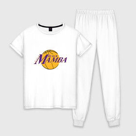 Женская пижама хлопок с принтом Lakers - Black Mamba в Санкт-Петербурге, 100% хлопок | брюки и футболка прямого кроя, без карманов, на брюках мягкая резинка на поясе и по низу штанин | basketball | black | bryant | game | james | kobe | kobebryant | lakers | lebron | los angeles | mamba | nba | rip | slam dunk | баскетбол | баскетболист | брайант | браянт | джеймс | игрок | коби | леброн | лейкерс | лос анджеле