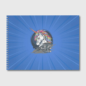 Альбом для рисования с принтом Единорог Rock в Санкт-Петербурге, 100% бумага
 | матовая бумага, плотность 200 мг. | Тематика изображения на принте: rock | единорог | единорог рокер | кожанка | конь | лошадь | многоцветный | радуга | рог | рок | шипы