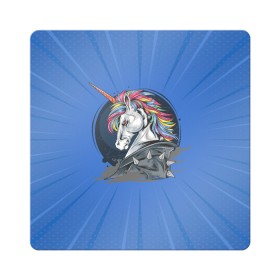 Магнит виниловый Квадрат с принтом Единорог Rock в Санкт-Петербурге, полимерный материал с магнитным слоем | размер 9*9 см, закругленные углы | rock | единорог | единорог рокер | кожанка | конь | лошадь | многоцветный | радуга | рог | рок | шипы