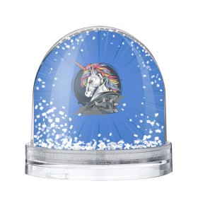 Снежный шар с принтом Единорог Rock в Санкт-Петербурге, Пластик | Изображение внутри шара печатается на глянцевой фотобумаге с двух сторон | rock | единорог | единорог рокер | кожанка | конь | лошадь | многоцветный | радуга | рог | рок | шипы