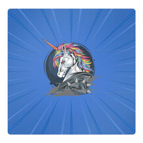 Магнитный плакат 3Х3 с принтом Единорог Rock в Санкт-Петербурге, Полимерный материал с магнитным слоем | 9 деталей размером 9*9 см | Тематика изображения на принте: rock | единорог | единорог рокер | кожанка | конь | лошадь | многоцветный | радуга | рог | рок | шипы