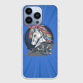 Чехол для iPhone 13 Pro с принтом Единорог Rock в Санкт-Петербурге,  |  | Тематика изображения на принте: rock | единорог | единорог рокер | кожанка | конь | лошадь | многоцветный | радуга | рог | рок | шипы