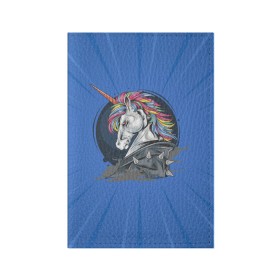 Обложка для паспорта матовая кожа с принтом Единорог Rock в Санкт-Петербурге, натуральная матовая кожа | размер 19,3 х 13,7 см; прозрачные пластиковые крепления | rock | единорог | единорог рокер | кожанка | конь | лошадь | многоцветный | радуга | рог | рок | шипы
