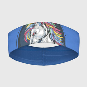 Повязка на голову 3D с принтом Единорог Rock в Санкт-Петербурге,  |  | rock | единорог | единорог рокер | кожанка | конь | лошадь | многоцветный | радуга | рог | рок | шипы