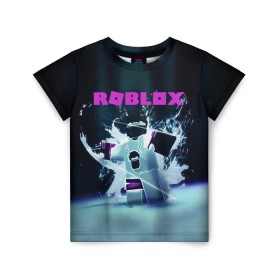 Детская футболка 3D с принтом ROBLOX в Санкт-Петербурге, 100% гипоаллергенный полиэфир | прямой крой, круглый вырез горловины, длина до линии бедер, чуть спущенное плечо, ткань немного тянется | roblox | игра | компьютерная игра | логотип | онлайн | онлайн игра | роблакс | роблокс