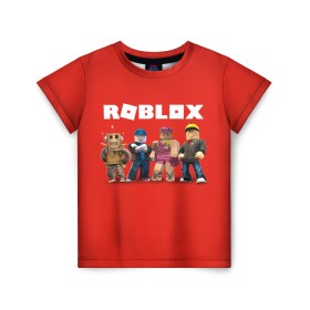 Детская футболка 3D с принтом ROBLOX в Санкт-Петербурге, 100% гипоаллергенный полиэфир | прямой крой, круглый вырез горловины, длина до линии бедер, чуть спущенное плечо, ткань немного тянется | Тематика изображения на принте: roblox | игра | компьютерная игра | логотип | онлайн | онлайн игра | роблакс | роблокс