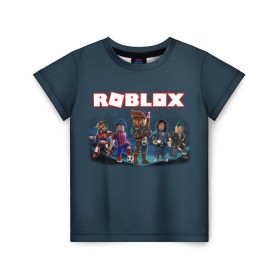 Детская футболка 3D с принтом ROBLOX в Санкт-Петербурге, 100% гипоаллергенный полиэфир | прямой крой, круглый вырез горловины, длина до линии бедер, чуть спущенное плечо, ткань немного тянется | roblox | игра | компьютерная игра | логотип | онлайн | онлайн игра | роблакс | роблокс