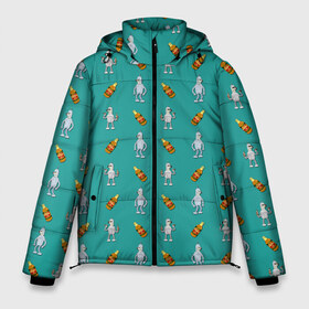 Мужская зимняя куртка 3D с принтом Futurama bender в Санкт-Петербурге, верх — 100% полиэстер; подкладка — 100% полиэстер; утеплитель — 100% полиэстер | длина ниже бедра, свободный силуэт Оверсайз. Есть воротник-стойка, отстегивающийся капюшон и ветрозащитная планка. 

Боковые карманы с листочкой на кнопках и внутренний карман на молнии. | beer | bender | бендер | футурама